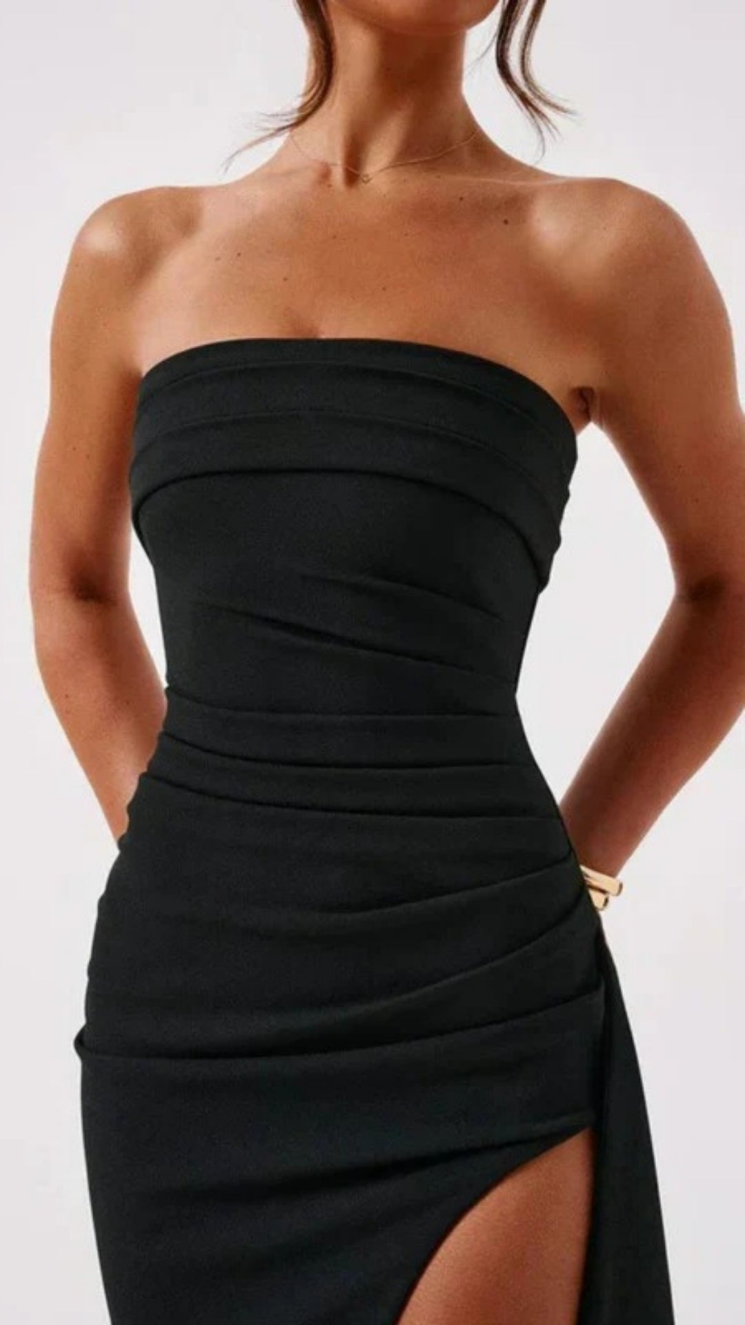 Women’s Strapless Maxi Dress with High Side Slit for Evening Occasions