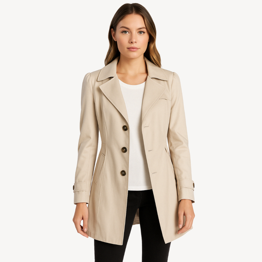 Women’s Longline Trench Coat – Classic Buttoned Design