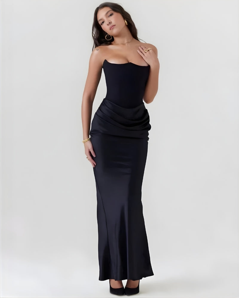 Women’s Off-Shoulder Long Evening Dress with Draped Waist Detail