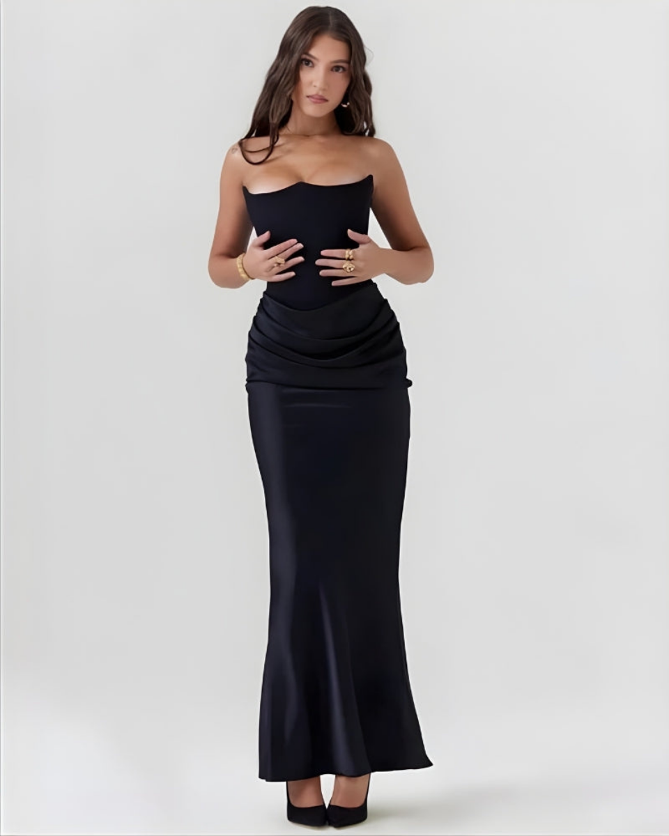 Women’s Off-Shoulder Long Evening Dress with Draped Waist Detail