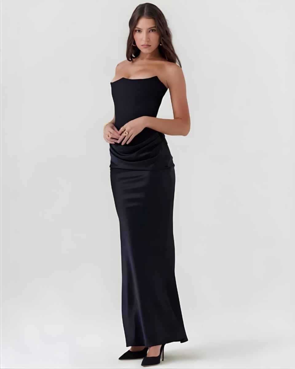 Women’s Off-Shoulder Long Evening Dress with Draped Waist Detail