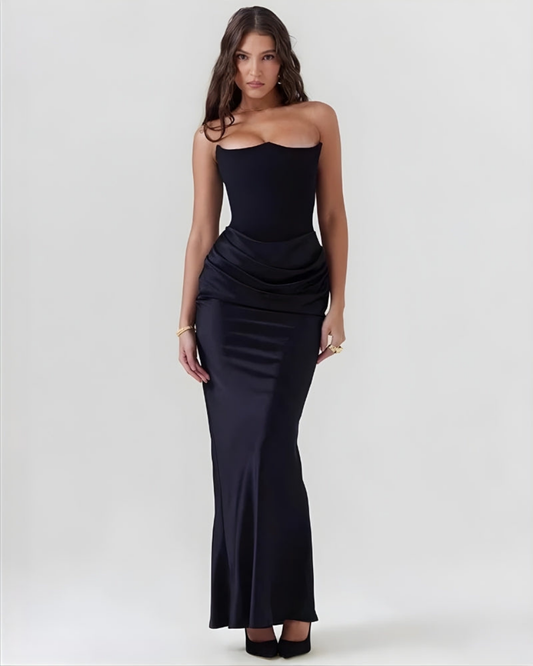 Women’s Off-Shoulder Long Evening Dress with Draped Waist Detail