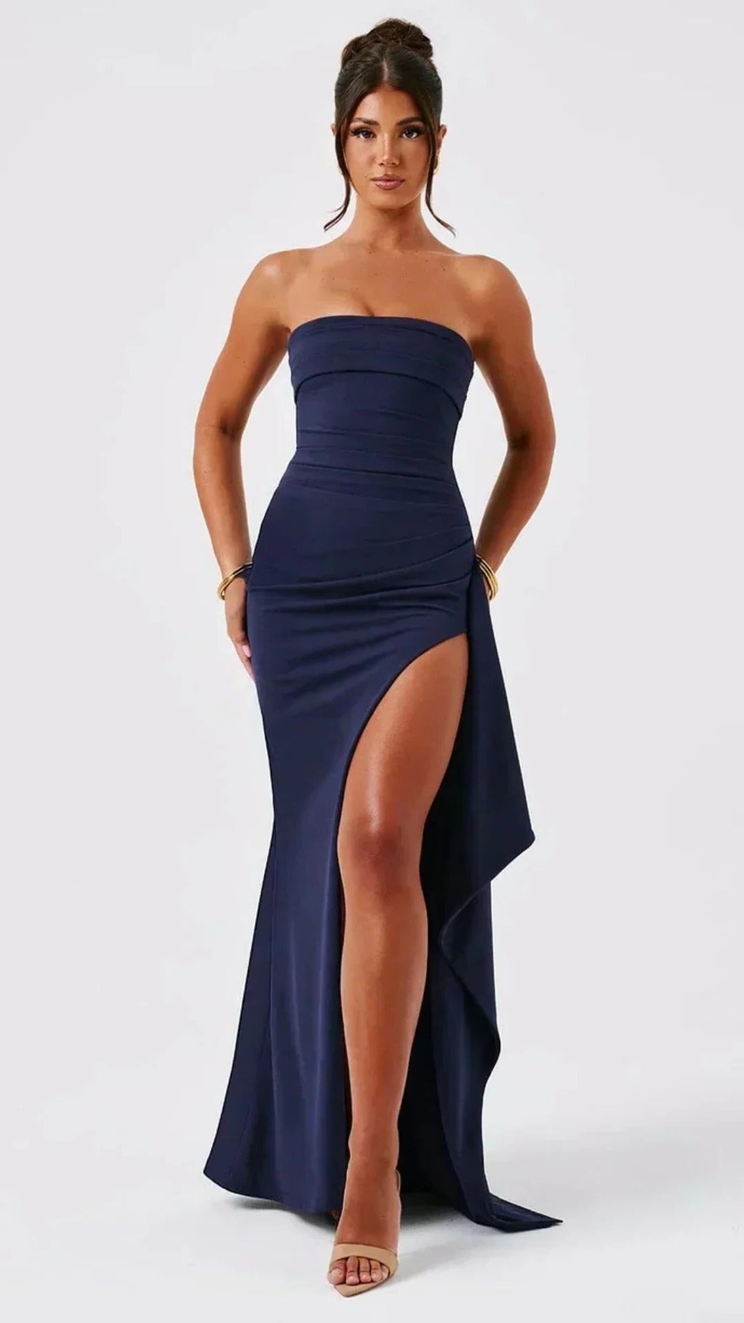 Women’s Strapless Maxi Dress with High Side Slit for Evening Occasions